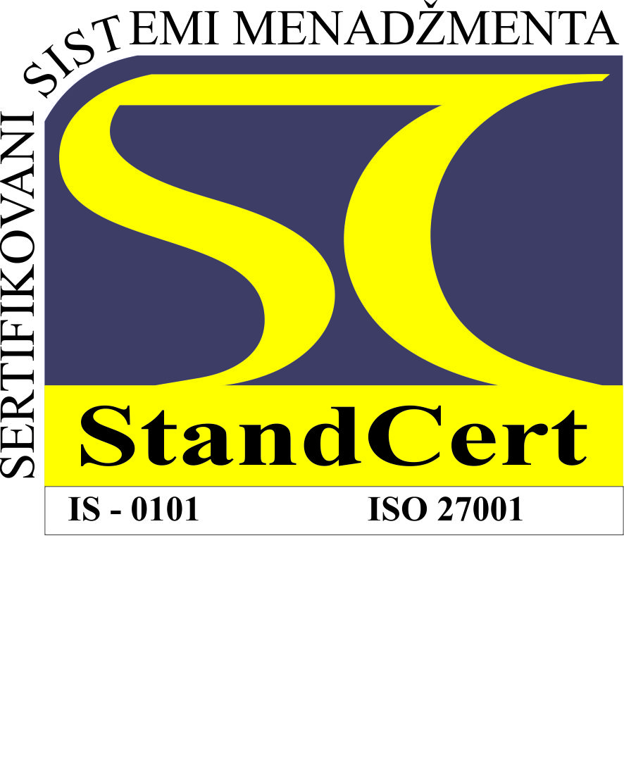 StandCert znak sertifikacije sistema menadžmenta bezbednošću informacija HIDRO-TAN DOO, IS-0101, ISO 27001